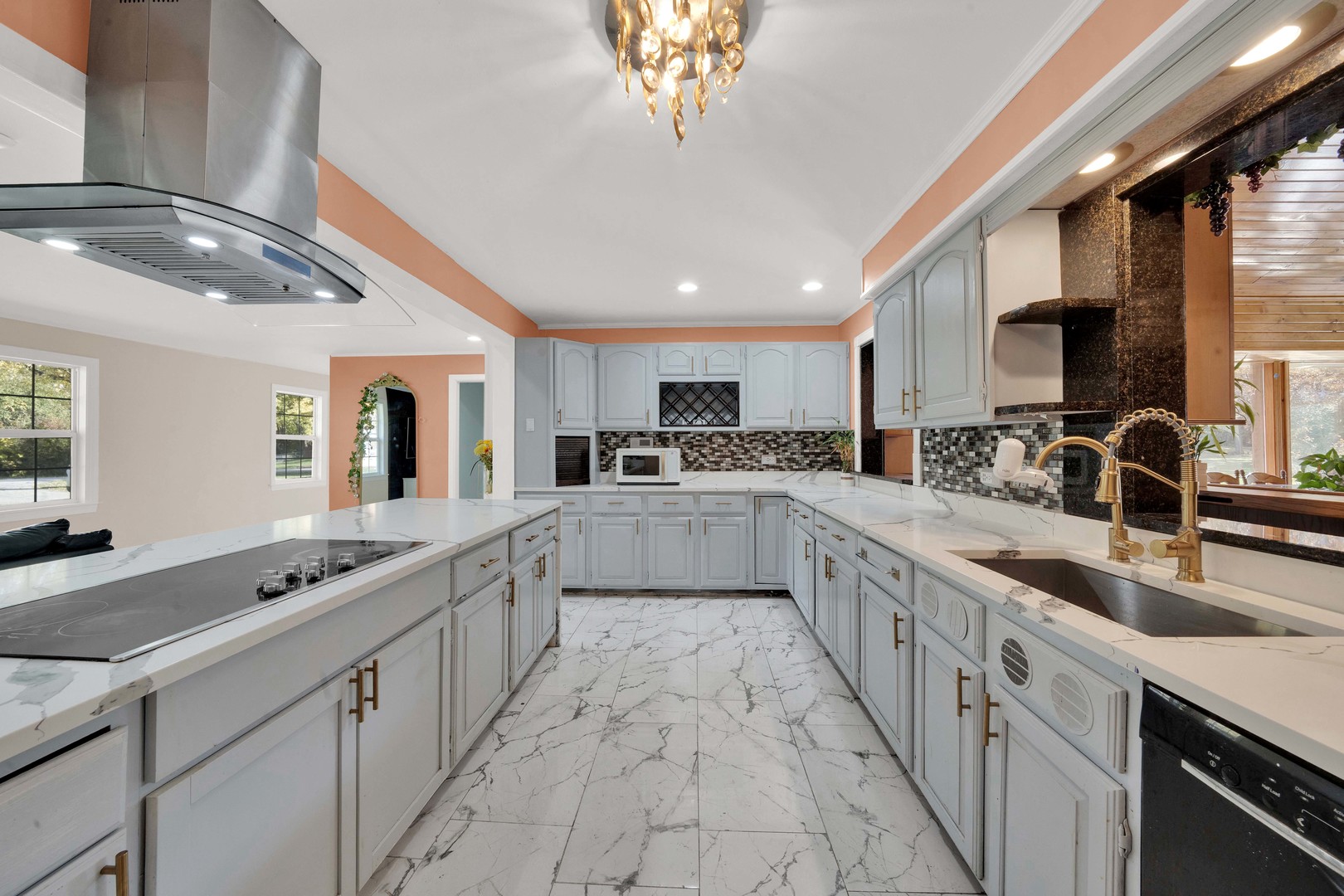 2135 West Richton Road Steger, IL 60475 - Photo 8 of 35 a large white kitchen with stainless steel appliances granite countertop a sink and cabinets