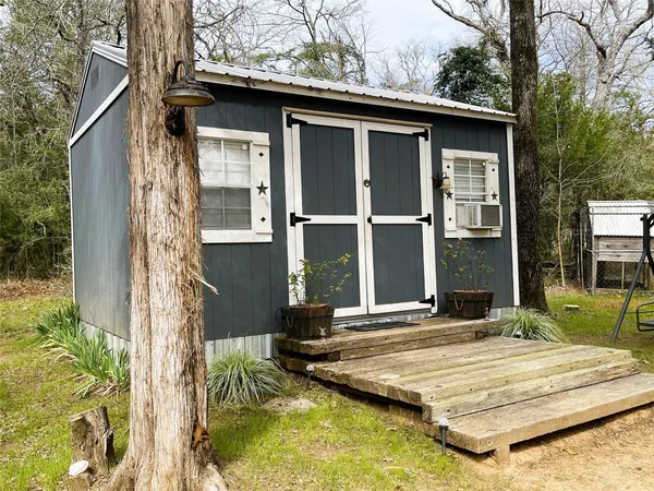 a view of a field with plants and trees