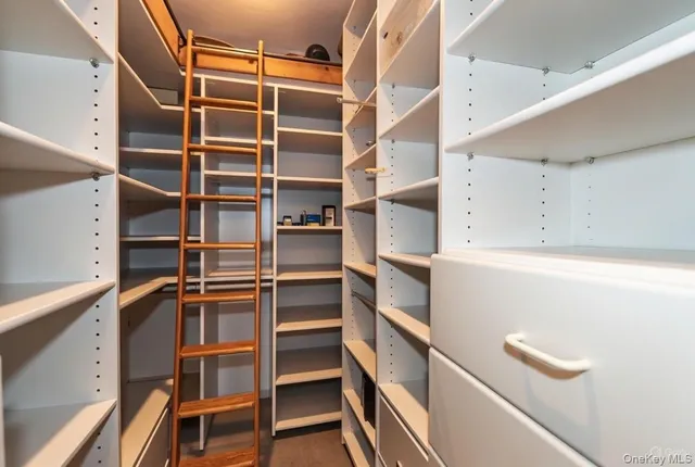 a view of walk in closet with empty racks