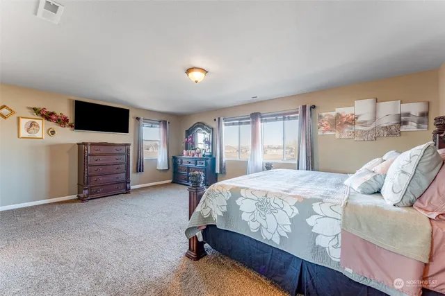 a bed room with a bed and a television