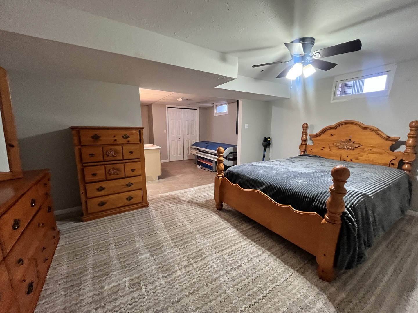 5488 Tick Ridge Road Grand Chain, IL 62941 - Photo 36 of 55 a spacious bedroom with a bed and a chandelier