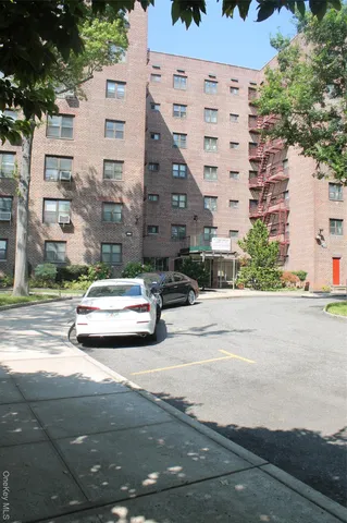 front view of a building with a street