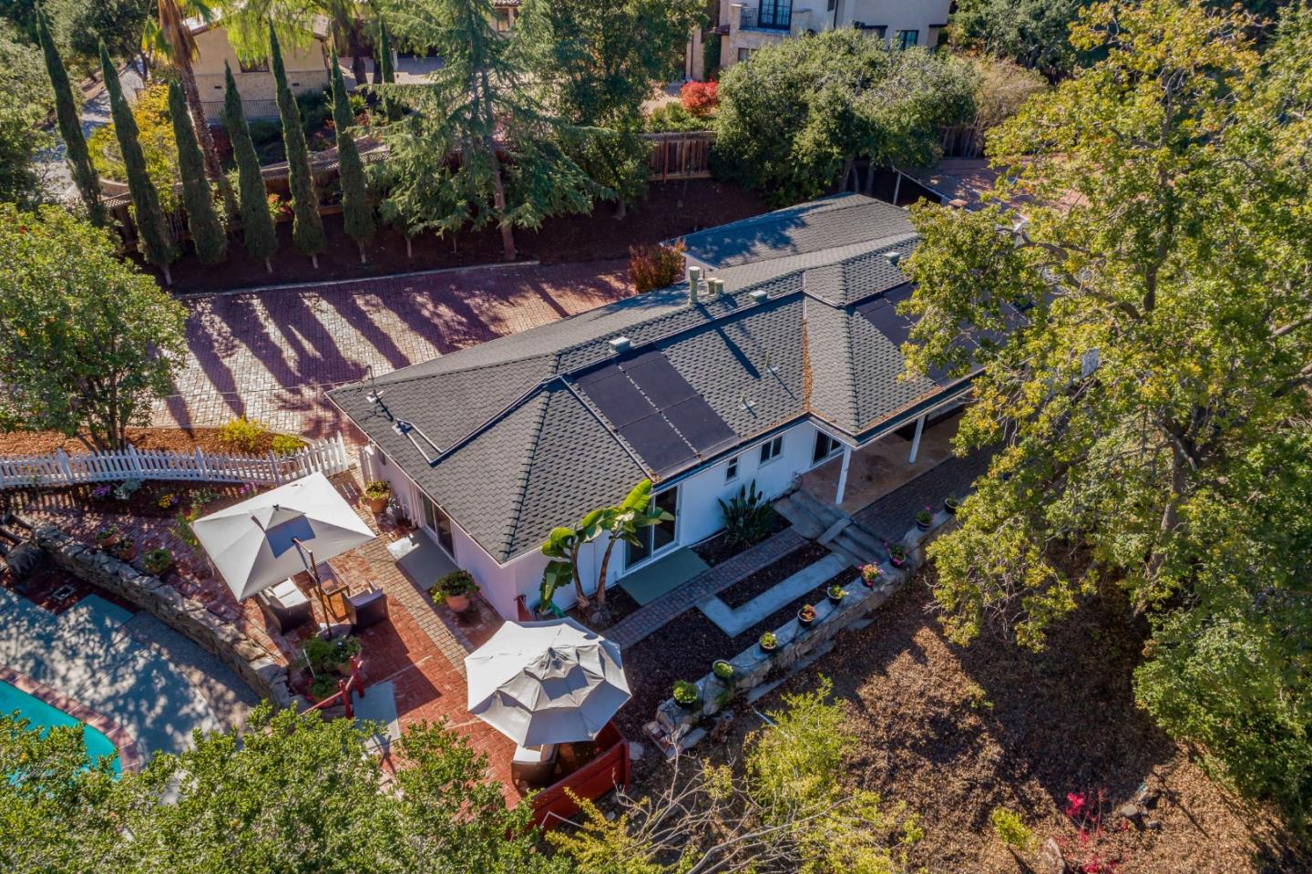 525 Outlook Drive Los Altos, CA 94024 - Photo 30 of 34 an aerial view of a house with a yard swimming pool and outdoor seating