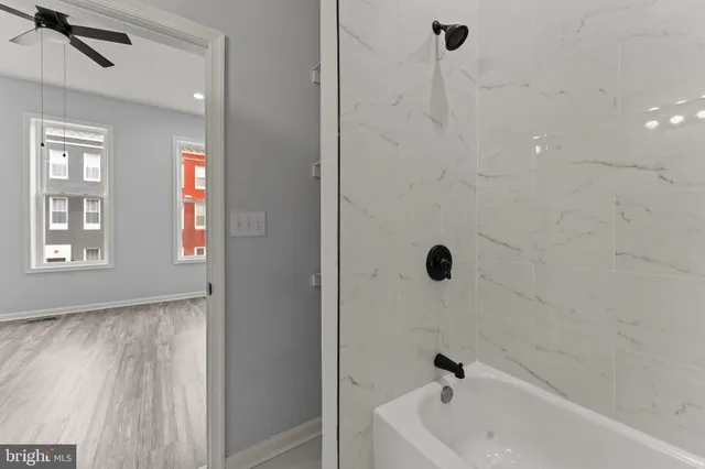 a bathroom with a tub