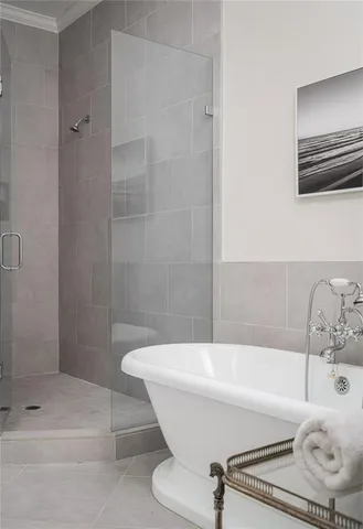 a bathroom with a bathtub