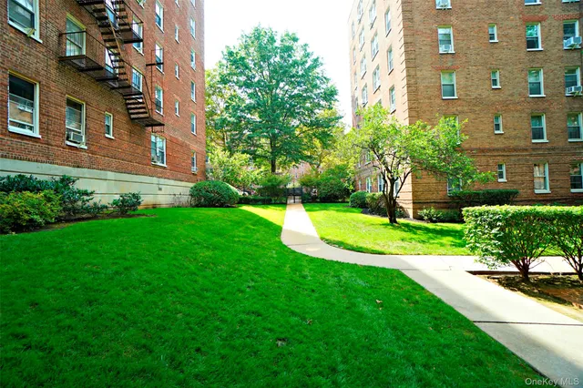 a garden view with a seating space and a garden