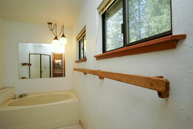 a view of a bathroom from a window