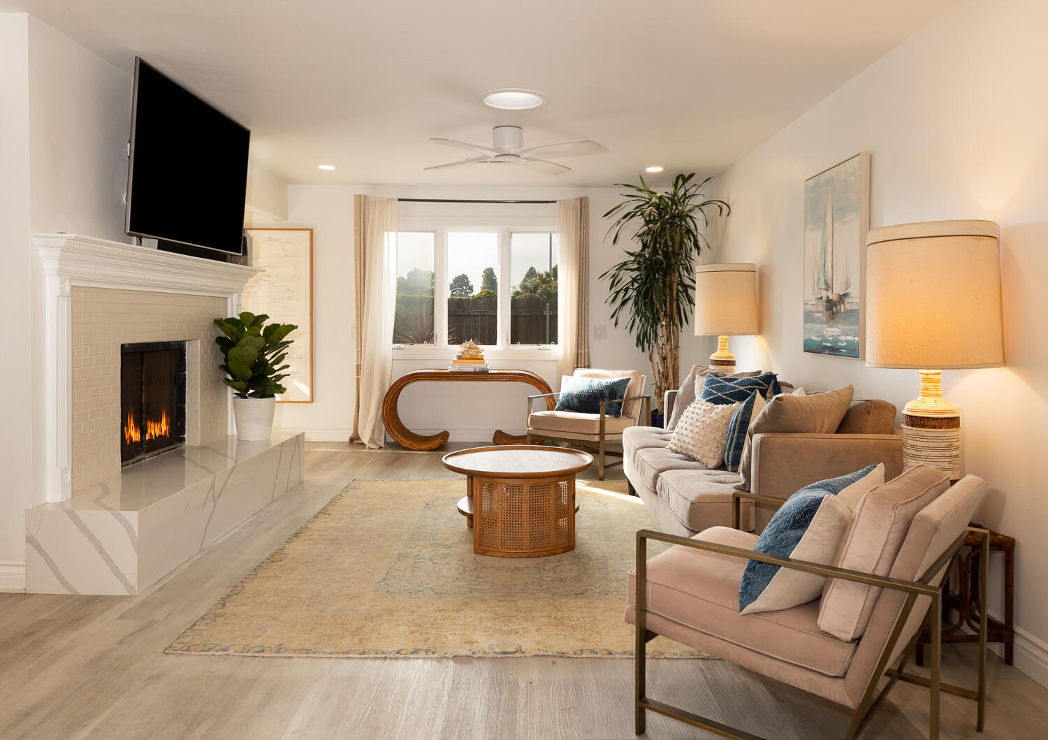 5402 Cameo Road Carpinteria, CA 93013 - Photo 3 of 28 a living room with furniture fireplace and flat screen tv