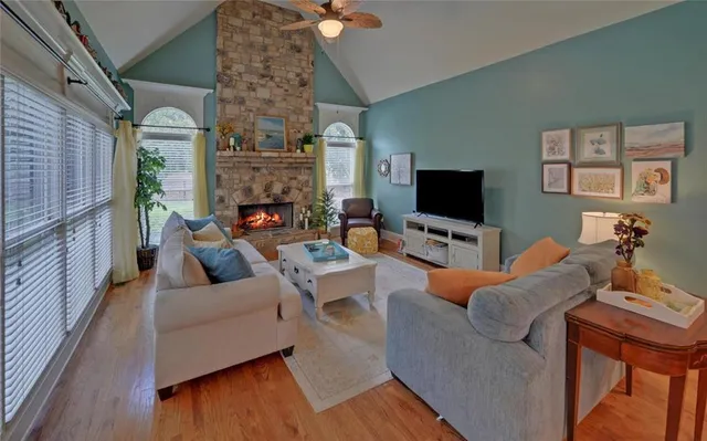 a view of a dining room with furniture and window