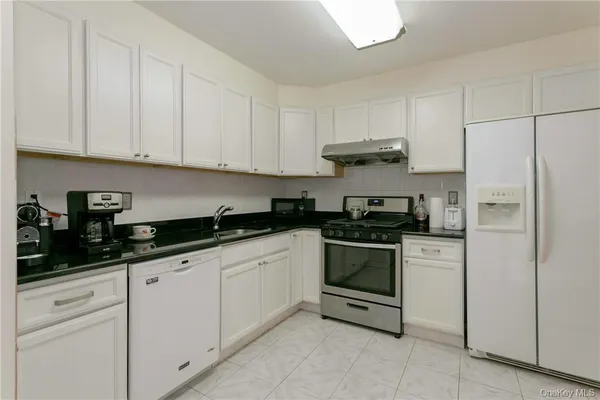 a kitchen with stainless steel appliances granite countertop white cabinets sink and dishwasher