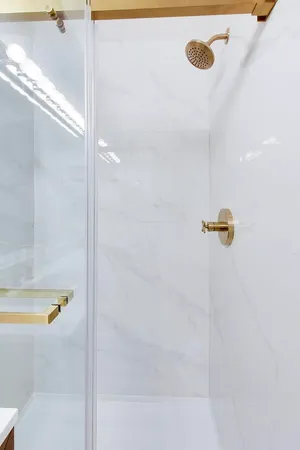 a bathroom with a shower