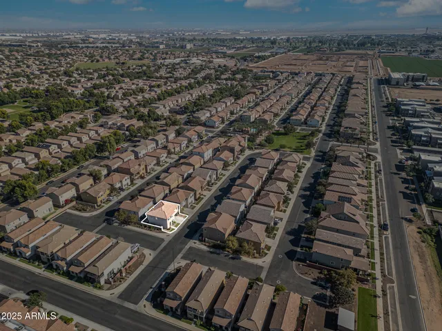 an aerial view of a residential building