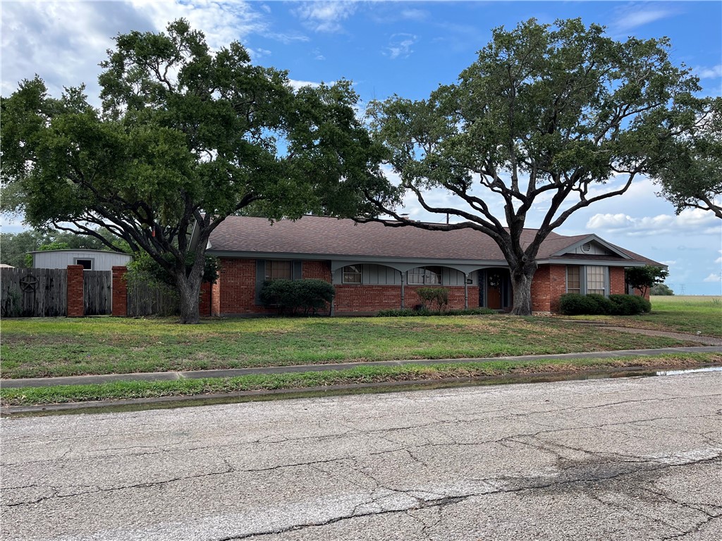 a tree in front of a house with a large tree