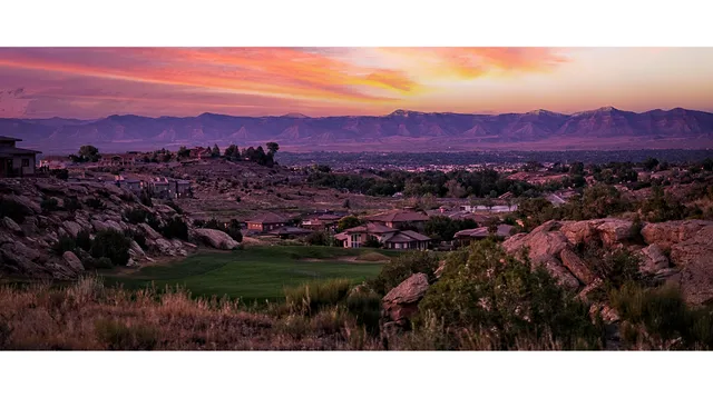 a view of a city with a mountain