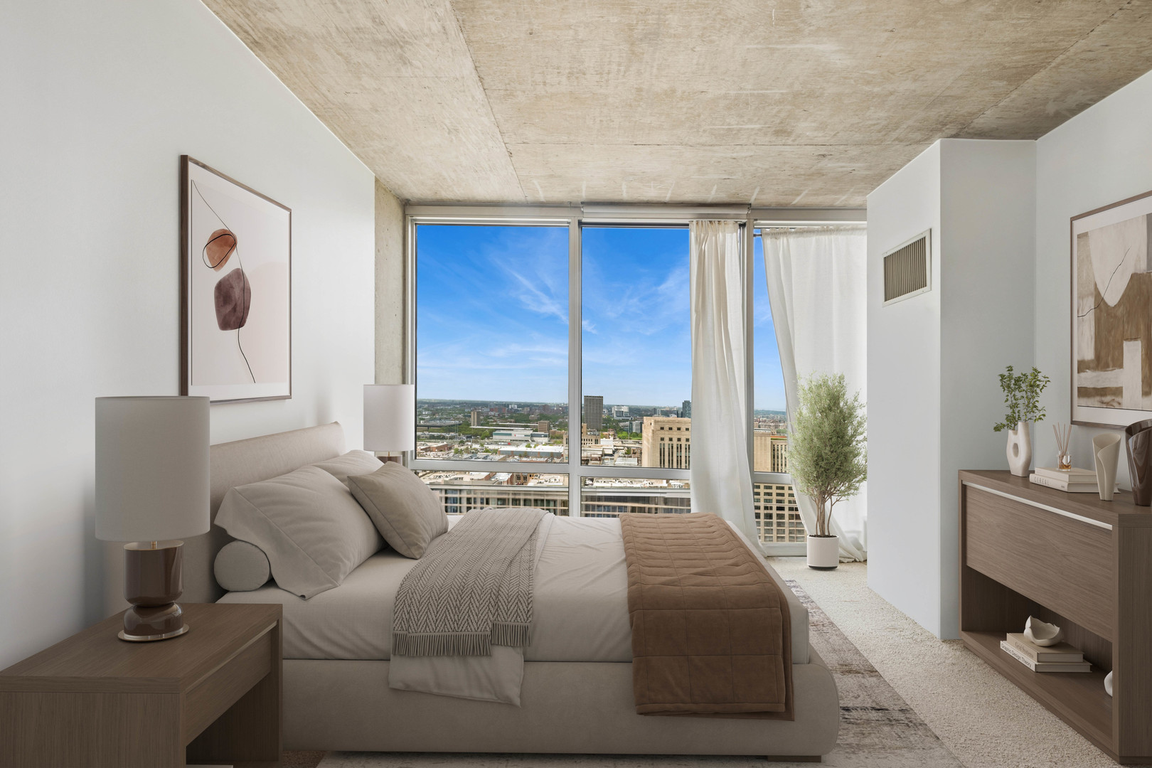 611 South Wells Street, Unit 2904 Chicago, IL 60607 - Photo 12 of 18 a bedroom with a bed and a large window