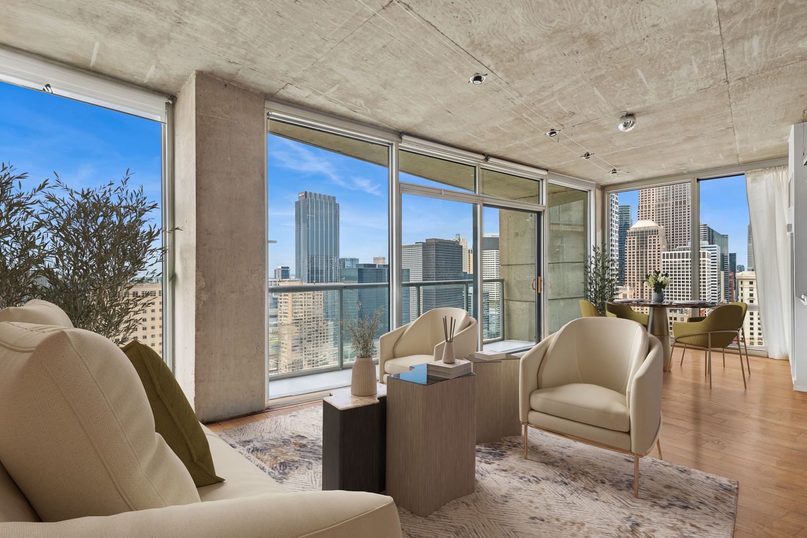 611 South Wells Street, Unit 2904 Chicago, IL 60607 - Photo 2 of 18 a living room with furniture and a large window