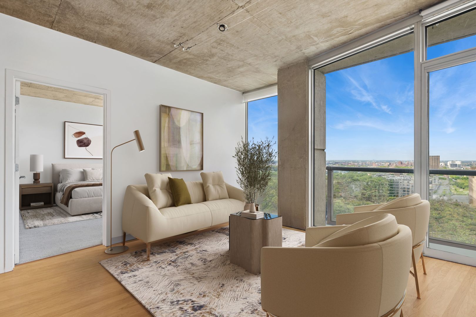 611 South Wells Street, Unit 2904 Chicago, IL 60607 - Photo 5 of 18 a living room with furniture and a large window