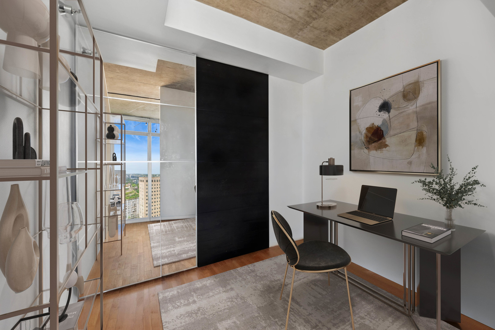 611 South Wells Street, Unit 2904 Chicago, IL 60607 - Photo 9 of 18 a work room with furniture and windows