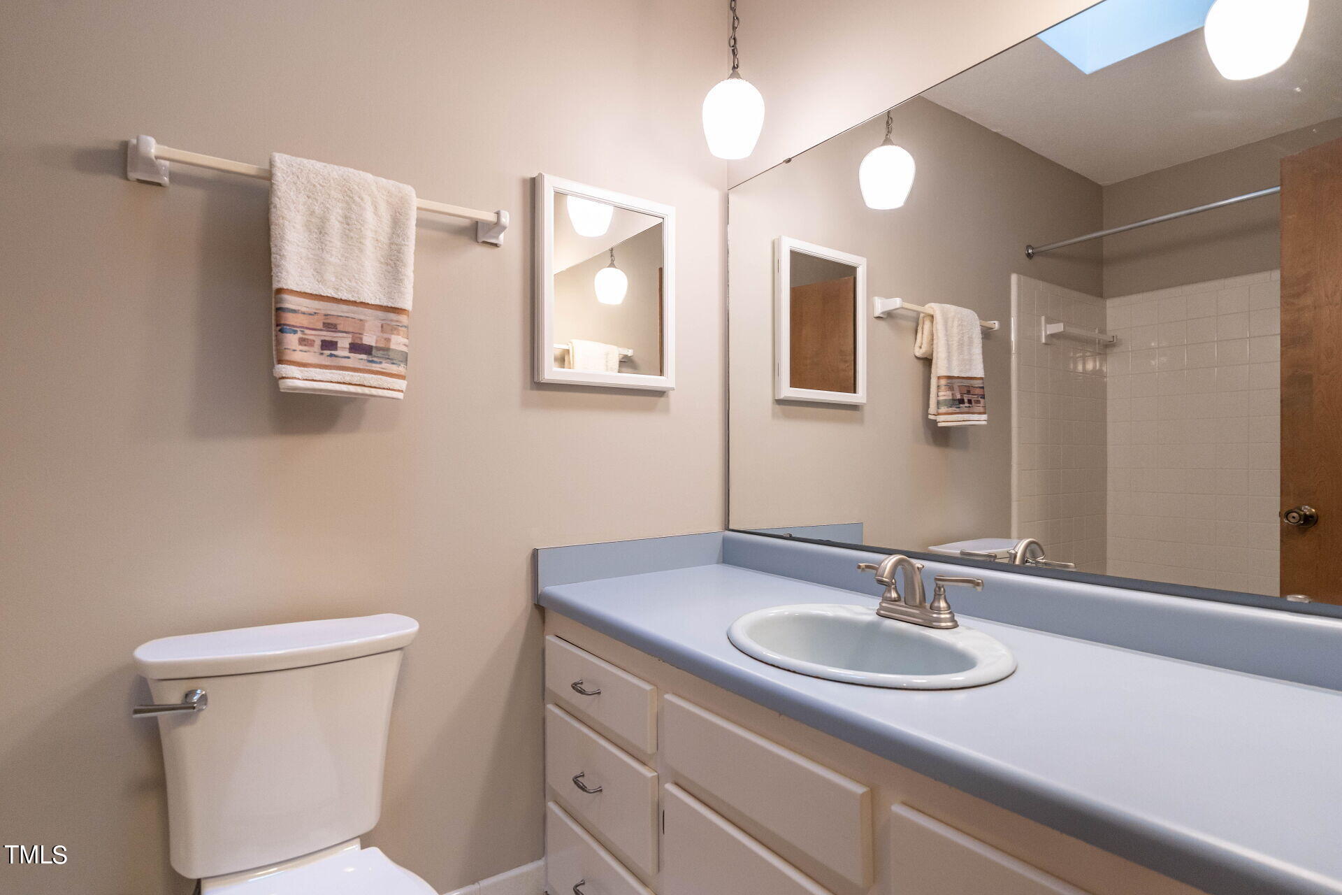 6604 Brandywine Road Raleigh, NC 27607 - Photo 34 of 46 a bathroom with a sink a toilet and mirror