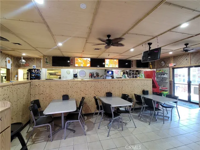 a view of a dining area with furniture