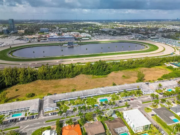 a view of a swimming pool with a garden