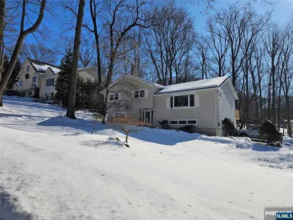 a view of a house with snow on the road