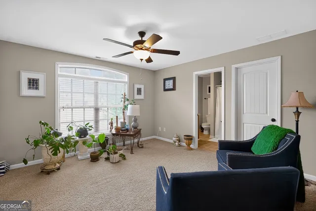 a living room with furniture flowerpot and a window