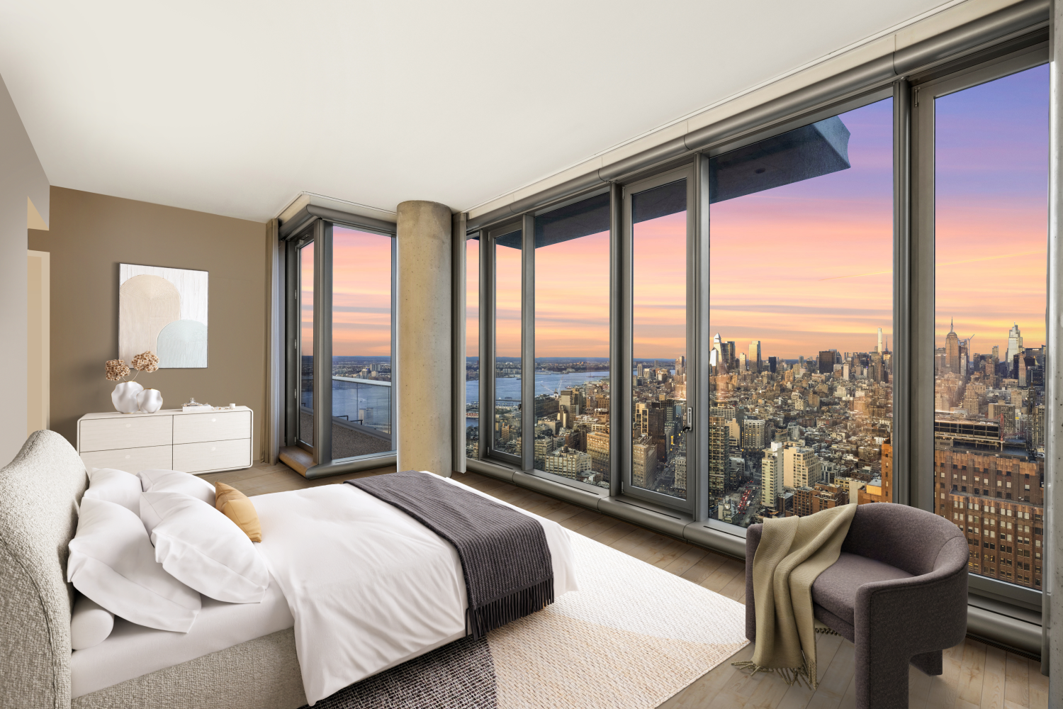 56 Leonard Street, Unit 47WEST Manhattan, NY 10013 - Photo 3 of 13 a bedroom with furniture and a large window