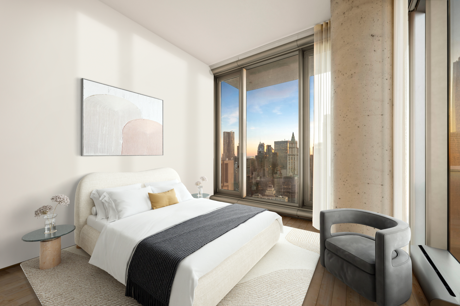 56 Leonard Street, Unit 47WEST Manhattan, NY 10013 - Photo 5 of 13 a bedroom with a bed and a painting on the wall