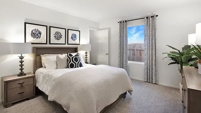 a bedroom with a bed couch and window