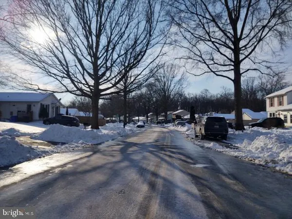 a street view covered with snow in front of house