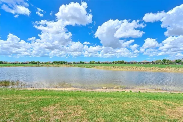 a view of a lake with a city view