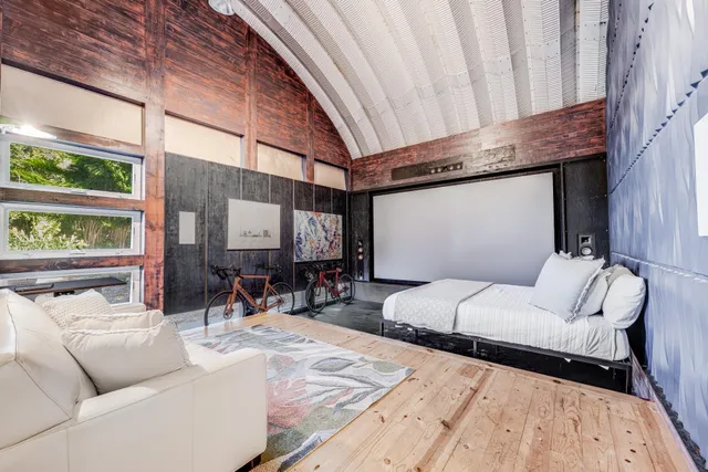 a view of a garden with an outdoor space