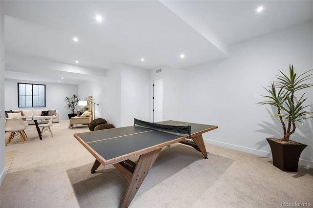 a living room with furniture a potted plant and a potted plant