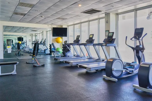 a view of a room with gym equipment