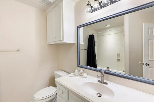 a bathroom with a sink a toilet and mirror