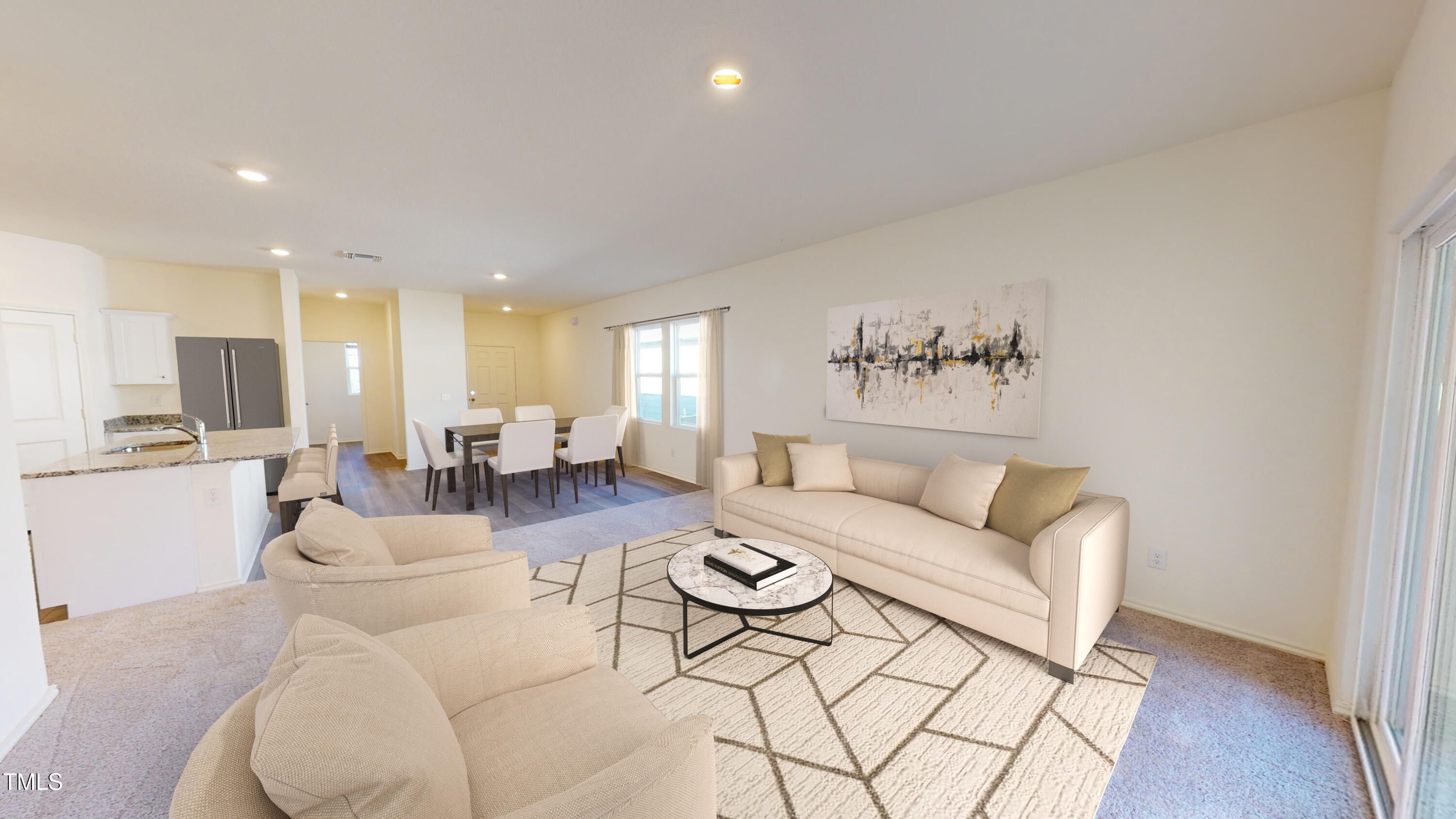 885 Embraer Way Spring Spring Hope, NC 27882 - Photo 7 of 35 a living room with furniture a wooden floor and a kitchen view