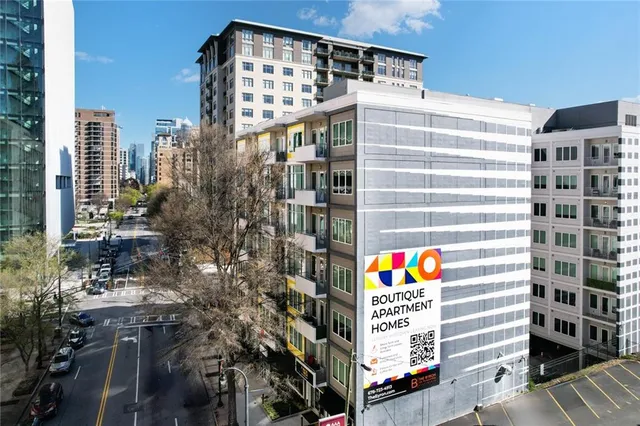 a front view of a multi story building