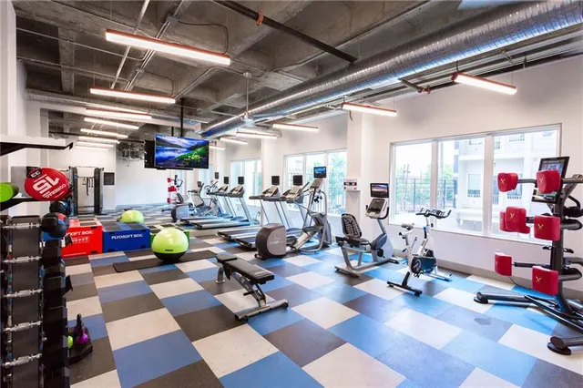 a view of a room with gym equipment