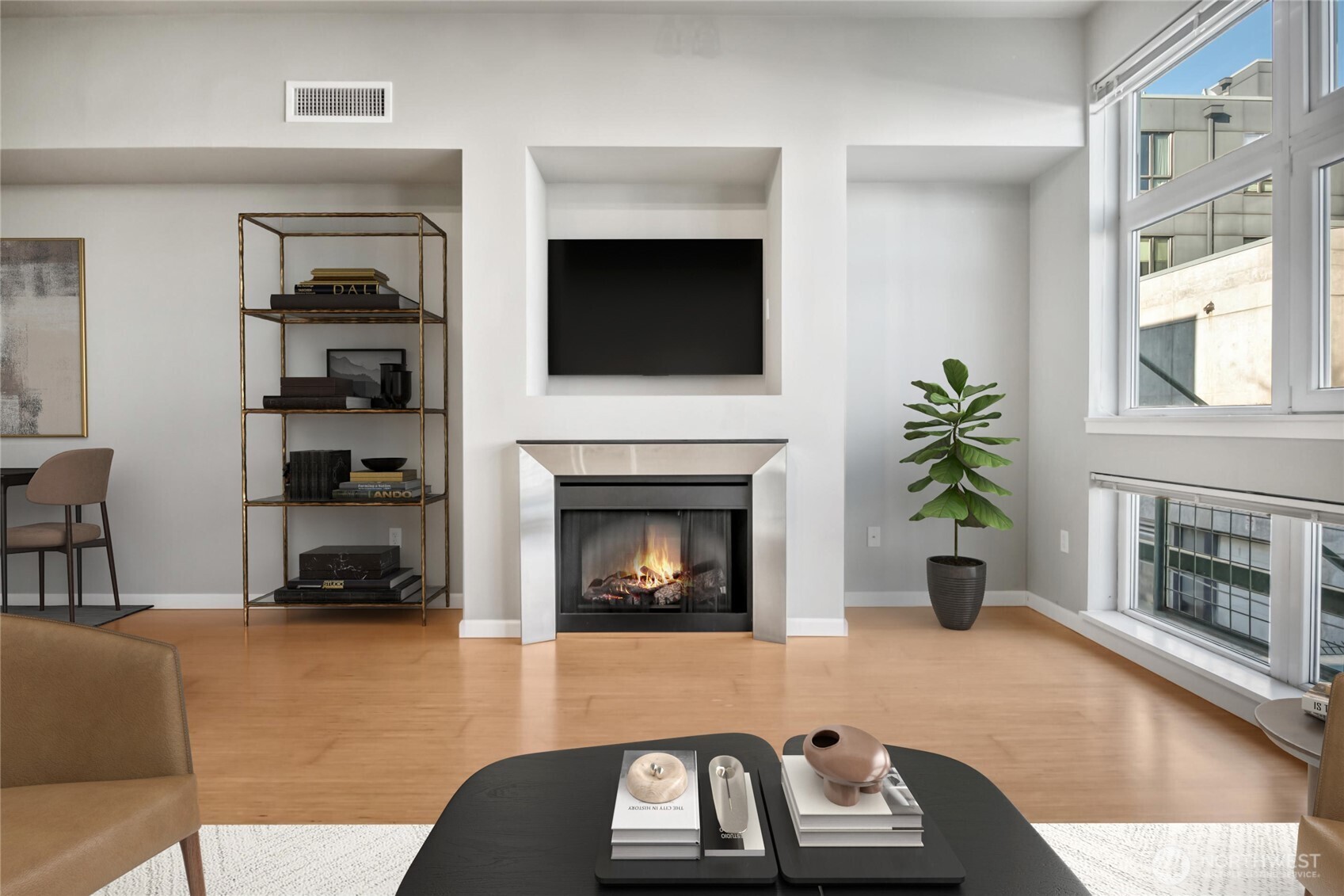 17 West Mercer Street, Unit 217 Seattle, WA 98119 - Photo 12 of 36 a living room with furniture and a fireplace