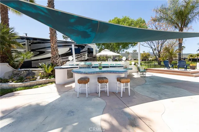 a dining room with furniture and a garden