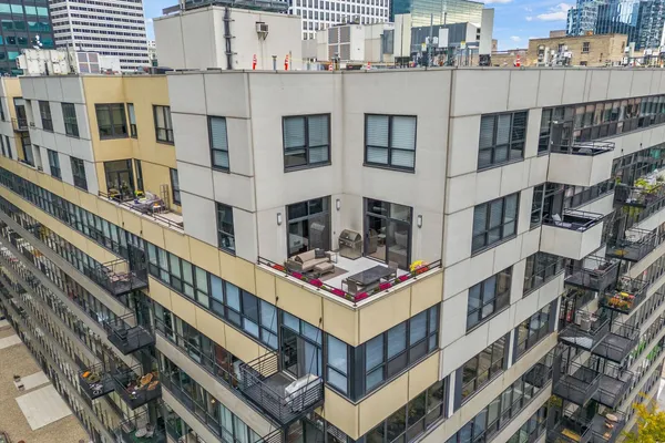 a building view with tall windows