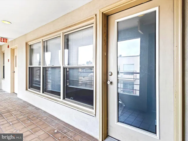 a view of a glass door with a glass door