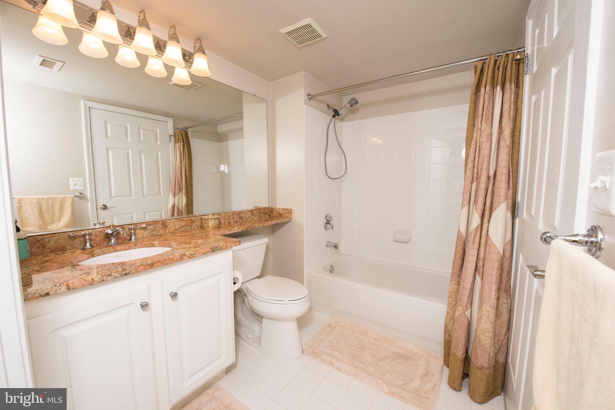 11710 Old Georgetown Road, Unit 1330 North Bethesda, MD 20852 - Photo 13 of 29 a bathroom with a granite countertop sink a toilet and shower