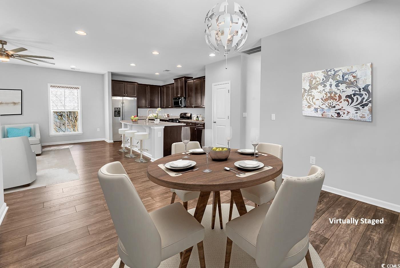 161 Splendor Circle Murrells Inlet, SC 29576 - Photo 4 of 37 Dining room with recessed lighting, light wood-type flooring, ceiling fan, and a chandelier