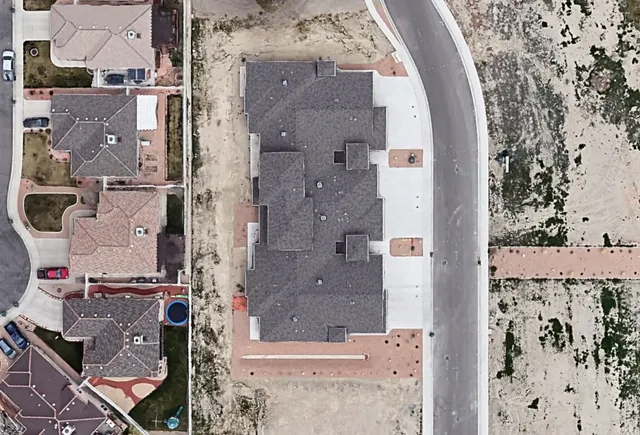 an aerial view of a house