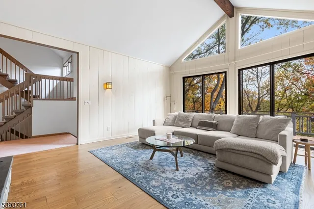 a living room with furniture and a rug