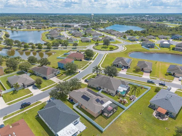 an aerial view of residential houses with outdoor space