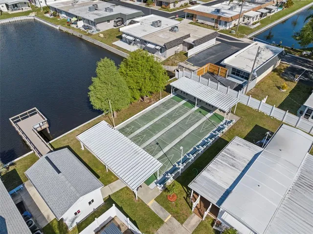 an aerial view of a house with a garden