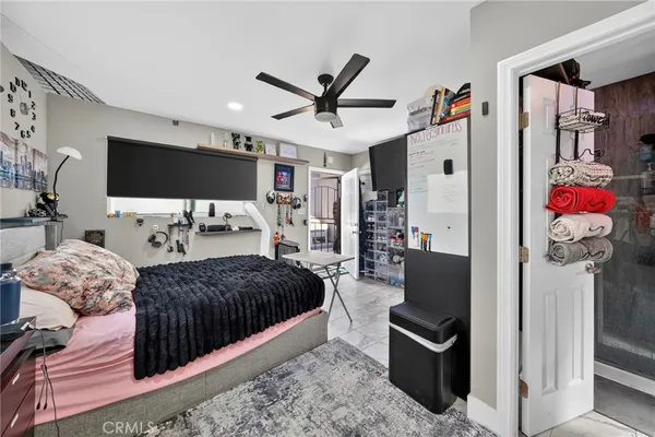 an aerial view of a house with outdoor space